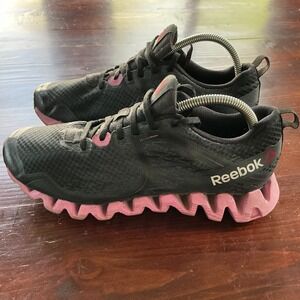 Reebok Zigtech Running Shoes Women's US 9.5 Black Pink 3D FuseFrame Logo Lace Up